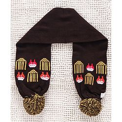Babyhug Woollen Cap Gloves & Muffler Set Pom Pom Design - Dark Brown