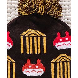 Babyhug Woollen Cap Gloves & Muffler Set Pom Pom Design - Dark Brown