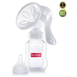 Babyhug Manual Breast pump With 2 Suction Modes- White| Soft Silicon Flange| Quiet Operation| BPA-Free| Anti Back-flow| Sterilazable| Single Hand operation - 150 ml White