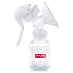 Babyhug Manual Breast pump With 2 Suction Modes- White| Soft Silicon Flange| Quiet Operation| BPA-Free| Anti Back-flow| Sterilazable| Single Hand operation - 150 ml White
