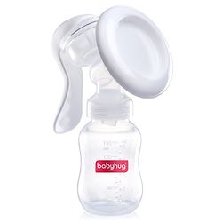 Babyhug Manual Breast pump With 2 Suction Modes- White| Soft Silicon Flange| Quiet Operation| BPA-Free| Anti Back-flow| Sterilazable| Single Hand operation - 150 ml White