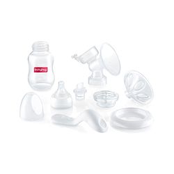 Babyhug Manual Breast pump With 2 Suction Modes- White| Soft Silicon Flange| Quiet Operation| BPA-Free| Anti Back-flow| Sterilazable| Single Hand operation - 150 ml White