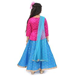 Babyhug Lehenga & 3/4 Sleeves Choli Set With Dupatta Dot Print - Pink Blue