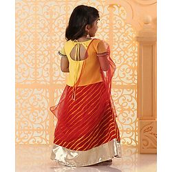Babyhug Short Sleeves Choli And Lehenga With Dupatta Bead Detailing - Yellow Red