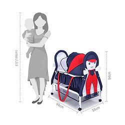 Babyhug Boy Print Cradle with Mosquito Net and Swing Lock Function-Blue Red| Storage Basket| Wheels with Lock| Easy Assembly| Balanced Swing