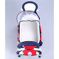 Babyhug Boy Print Cradle with Mosquito Net and Swing Lock Function-Blue Red| Storage Basket| Wheels with Lock| Easy Assembly| Balanced Swing