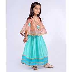 Babyhug Poncho Style Lehenga Set Floral Embroidered - Sea Green