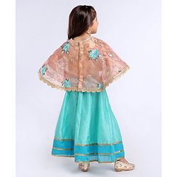 Babyhug Poncho Style Lehenga Set Floral Embroidered - Sea Green