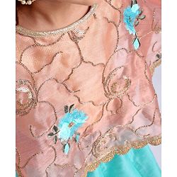 Babyhug Poncho Style Lehenga Set Floral Embroidered - Sea Green