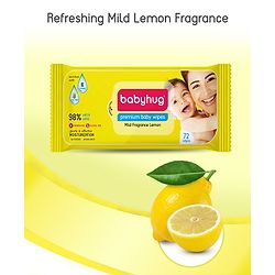 Babyhug Premium 98% Water Baby Wet Wipes with Lemon Scent - 72 Pieces