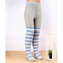 Cute Walk by Babyhug Antibacterial Footed Tights Stockings Stripes Design - Grey