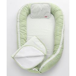 Babyhug Premium 3 Piece Nest Gadda Set With Diaper Changing Mat in Polka Dots Print - Green