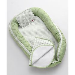 Babyhug Premium 3 Piece Nest Gadda Set With Diaper Changing Mat in Polka Dots Print - Green