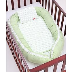 Babyhug Premium 3 Piece Nest Gadda Set With Diaper Changing Mat in Polka Dots Print - Green
