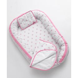 Babyhug Premium 3 Piece Nest Gadda Set With Diaper Changing Mat in Polka Dots Print - Green