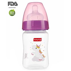 Babyhug Wide Neck Sterilizable Polypropylene Feeding Bottle Pink - 150 ml