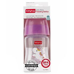 Babyhug Wide Neck Sterilizable Polypropylene Feeding Bottle Pink - 150 ml