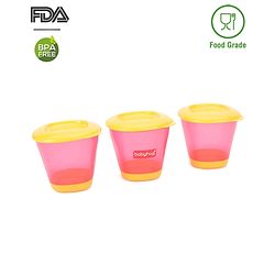 Babyhug 150 ml Weaning Pots Set of 3 - Pink Yellow