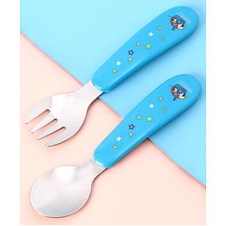 Babyhug Ergo Grip Stainless Steel Spoon & Fork Set - Blue