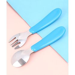 Babyhug Ergo Grip Stainless Steel Spoon & Fork Set - Blue