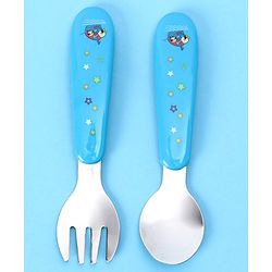 Babyhug Ergo Grip Stainless Steel Spoon & Fork Set - Blue