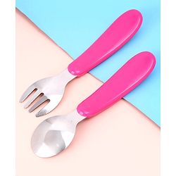 Babyhug Ergo Grip Stainless Steel Spoon & Fork Set - Blue