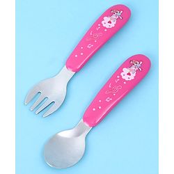 Babyhug Ergo Grip Stainless Steel Spoon & Fork Set - Blue