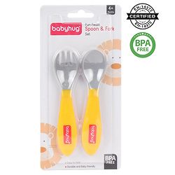 Babyhug Ergo Grip Spoon & Fork Set  Yellow| BPA-Free| Soft, Easy-Grip Handles| Safe Rounded Edges| Self & Parent Feeding