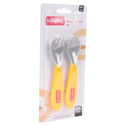 Babyhug Ergo Grip Spoon & Fork Set  Yellow| BPA-Free| Soft, Easy-Grip Handles| Safe Rounded Edges| Self & Parent Feeding