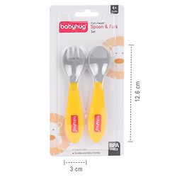 Babyhug Ergo Grip Spoon & Fork Set  Yellow| BPA-Free| Soft, Easy-Grip Handles| Safe Rounded Edges| Self & Parent Feeding