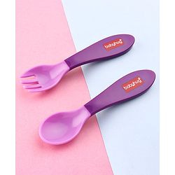 Babyhug Ergo Grip Spoon & Fork Set  Purple| BPA-Free| Soft, Easy-Grip Handles| Safe Rounded Edges| Self & Parent Feeding