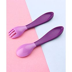 Babyhug Ergo Grip Spoon & Fork Set  Purple| BPA-Free| Soft, Easy-Grip Handles| Safe Rounded Edges| Self & Parent Feeding
