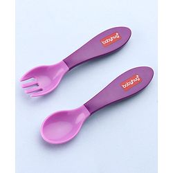 Babyhug Ergo Grip Spoon & Fork Set  Purple| BPA-Free| Soft, Easy-Grip Handles| Safe Rounded Edges| Self & Parent Feeding