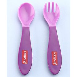 Babyhug Ergo Grip Spoon & Fork Set  Purple| BPA-Free| Soft, Easy-Grip Handles| Safe Rounded Edges| Self & Parent Feeding