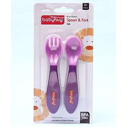 Babyhug Ergo Grip Spoon & Fork Set  Purple| BPA-Free| Soft, Easy-Grip Handles| Safe Rounded Edges| Self & Parent Feeding