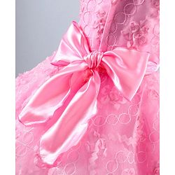 Babyhug Sleeveless Embroidered Party Frock With Neckline Floral Embellishment - White Pink