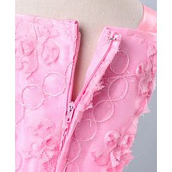 Babyhug Sleeveless Embroidered Party Frock With Neckline Floral Embellishment - White Pink