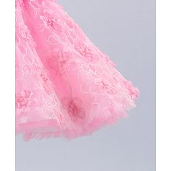 Babyhug Sleeveless Embroidered Party Frock With Neckline Floral Embellishment - White Pink