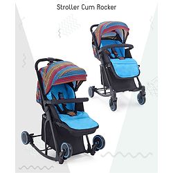 Babyhug Rock Star Stroller Cum Rocker With 5 Point Safety Harness - Blue| Reclining Seat| Linked Brake| Adjustable Canopy| Single Hand Fold