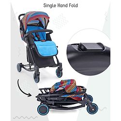 Babyhug Rock Star Stroller Cum Rocker With 5 Point Safety Harness - Blue| Reclining Seat| Linked Brake| Adjustable Canopy| Single Hand Fold