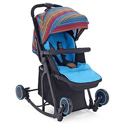 Babyhug Rock Star Stroller Cum Rocker With 5 Point Safety Harness - Blue| Reclining Seat| Linked Brake| Adjustable Canopy| Single Hand Fold