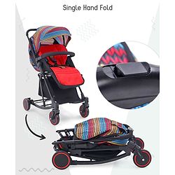 Babyhug Rock Star Stroller Cum Rocker With 5 Point Safety Harness - Red| Reclining Seat| Linked Brake| Adjustable Canopy| Single Hand Fold