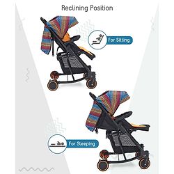 Babyhug Rock Star Stroller Cum Rocker With 5 Point Safety Harness - Red| Reclining Seat| Linked Brake| Adjustable Canopy| Single Hand Fold