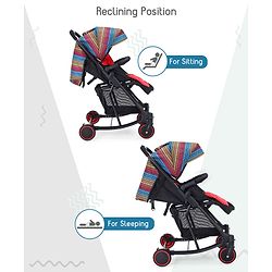 Babyhug Rock Star Stroller Cum Rocker With 5 Point Safety Harness - Red| Reclining Seat| Linked Brake| Adjustable Canopy| Single Hand Fold