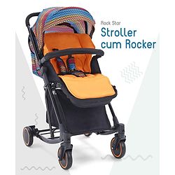 Babyhug Rock Star Stroller Cum Rocker With 5 Point Safety Harness - Red| Reclining Seat| Linked Brake| Adjustable Canopy| Single Hand Fold