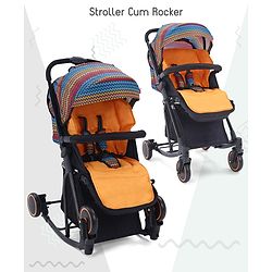 Babyhug Rock Star Stroller Cum Rocker With 5 Point Safety Harness - Red| Reclining Seat| Linked Brake| Adjustable Canopy| Single Hand Fold