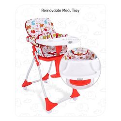 Babyhug Bloom High Chair with Footrest Animal Print - Red| Compact Fold| Safety Harness| Removable Cushion| Adjustable Feeding Tray| Wheels with Lock