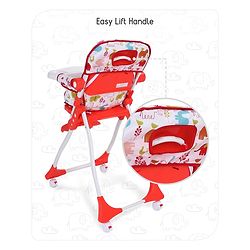 Babyhug Bloom High Chair with Footrest Animal Print - Red| Compact Fold| Safety Harness| Removable Cushion| Adjustable Feeding Tray| Wheels with Lock