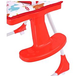 Babyhug Bloom High Chair with Footrest Animal Print - Red| Compact Fold| Safety Harness| Removable Cushion| Adjustable Feeding Tray| Wheels with Lock