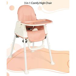 Babyhug 3 in 1 Comfy High Chair - Brown| High Chair, Feeding Chair & Booster Chair| Adjustable Double Food Tray| Removable PU Leather Seat| Safety Harness| Removable Footrest